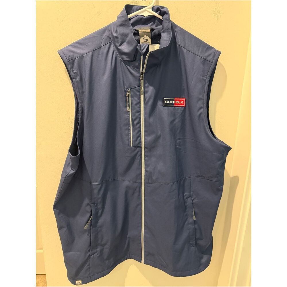 Storm Creek Men's Navy Sleeveless Zip Vest with pockets Suffolk and USA logo szL